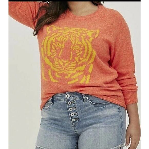 NWT Torrid Knit Sweater Tiger Size 3 3x 22 24 Grunge Cozy Colorful Cat Kitty - Picture 1 of 12